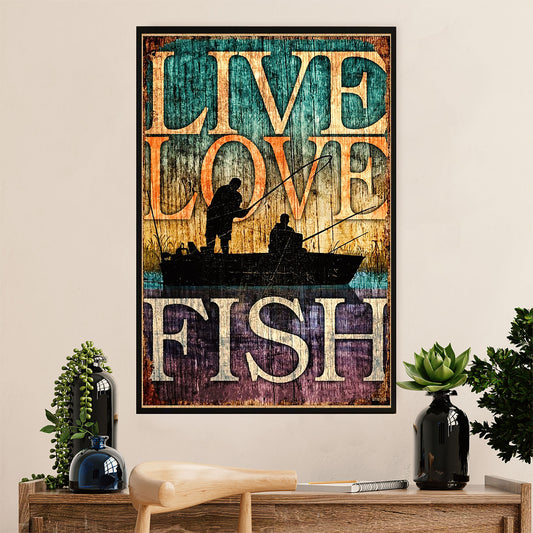 Fishing Poster Room Wall Art Prints | Live Love Fish | Vintage Gift for Fisherman