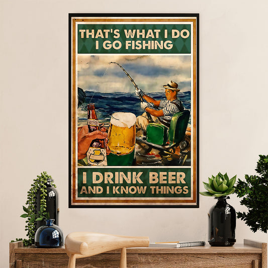 Fishing Poster Room Wall Art Prints | Go Fishing Drink Beer | Vintage Gift for Fisherman