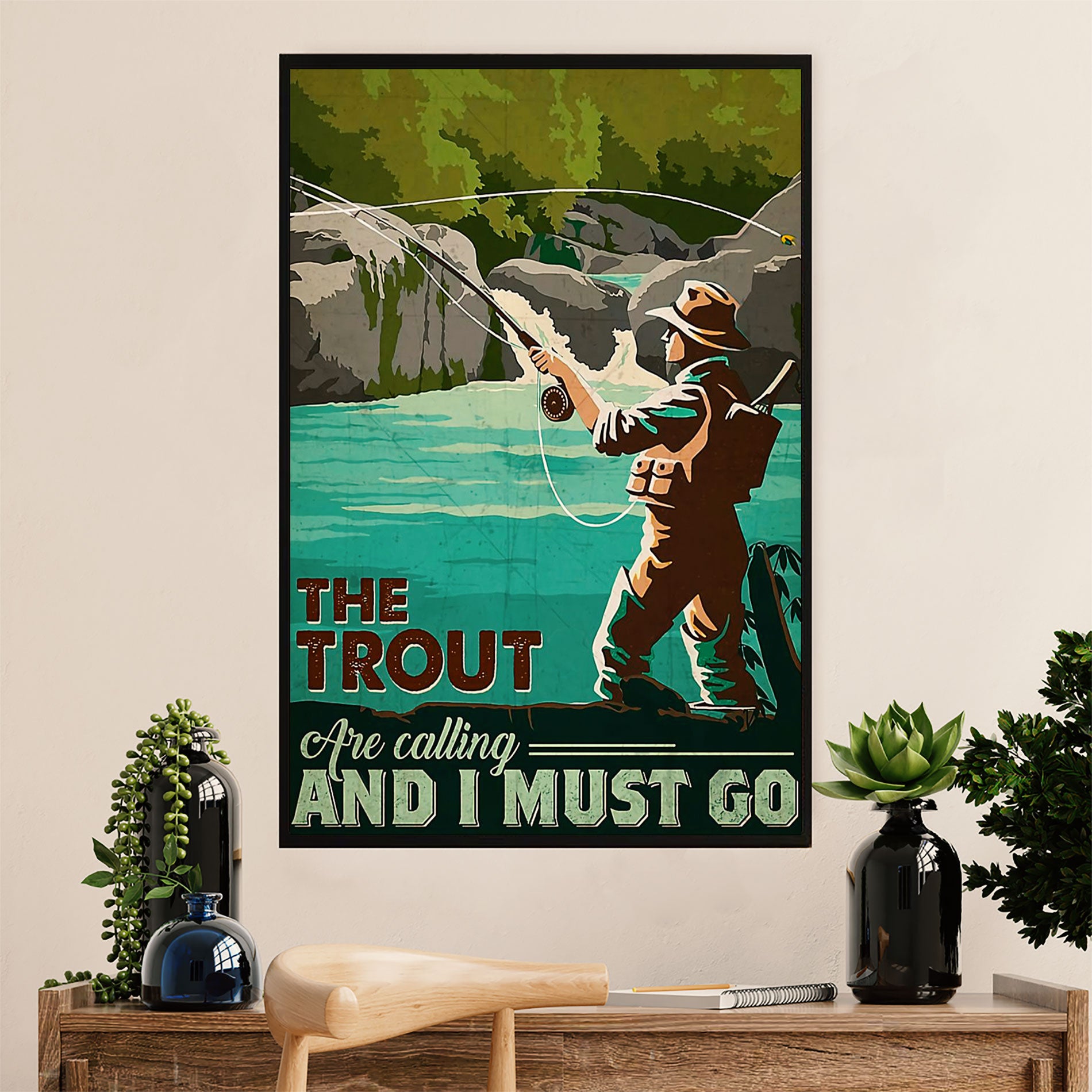 Fishing Poster Room Wall Art Prints | The Trout Are Calling | Vintage Gift for Fisherman