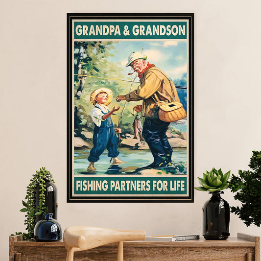 Fishing Poster Room Wall Art Prints | Grandpa & Grandson Fishing | Vintage Gift for Fisherman