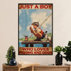 Fishing Poster Room Wall Art Prints | Boy Loves Fishing & Dog | Vintage Gift for Fisherman