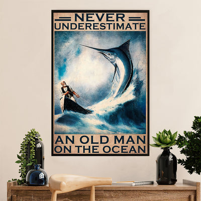 Fishing Poster Room Wall Art Prints | Never Underestimate an Old Man | Vintage Gift for Fisherman