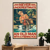 Fishing Poster Room Wall Art Prints | Old Man with Fishing rod | Vintage Gift for Fisherman