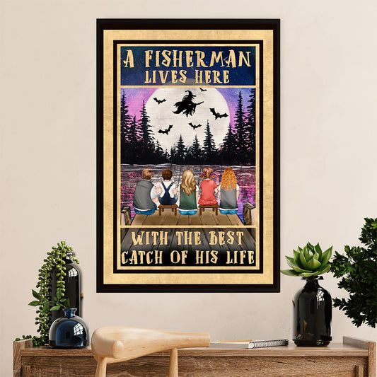 Fishing Poster Room Wall Art Prints | Fisherman Lives Here | Vintage Gift for Fisherman