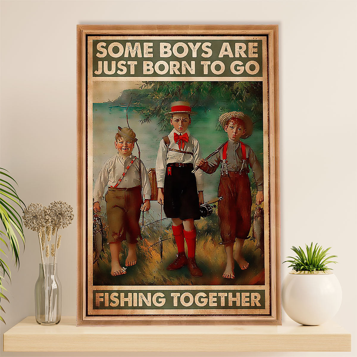 Fishing Poster Room Wall Art Prints | Bros Born to Fish | Vintage Gift for Fisherman