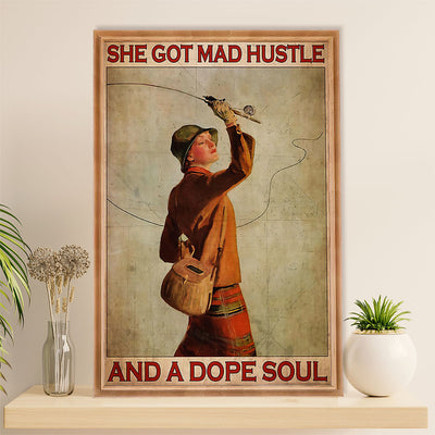 Fishing Poster Room Wall Art Prints | Mad Hustle & Dope Soul Woman | Vintage Gift for Fisherman