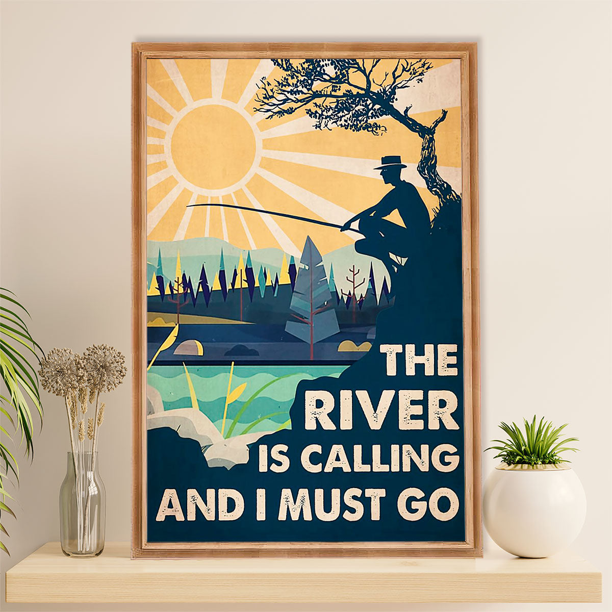 Fishing Poster Room Wall Art Prints | River Is Calling | Vintage Gift for Fisherman