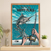 Fishing Poster Room Wall Art Prints | Happy Place | Vintage Gift for Fisherman
