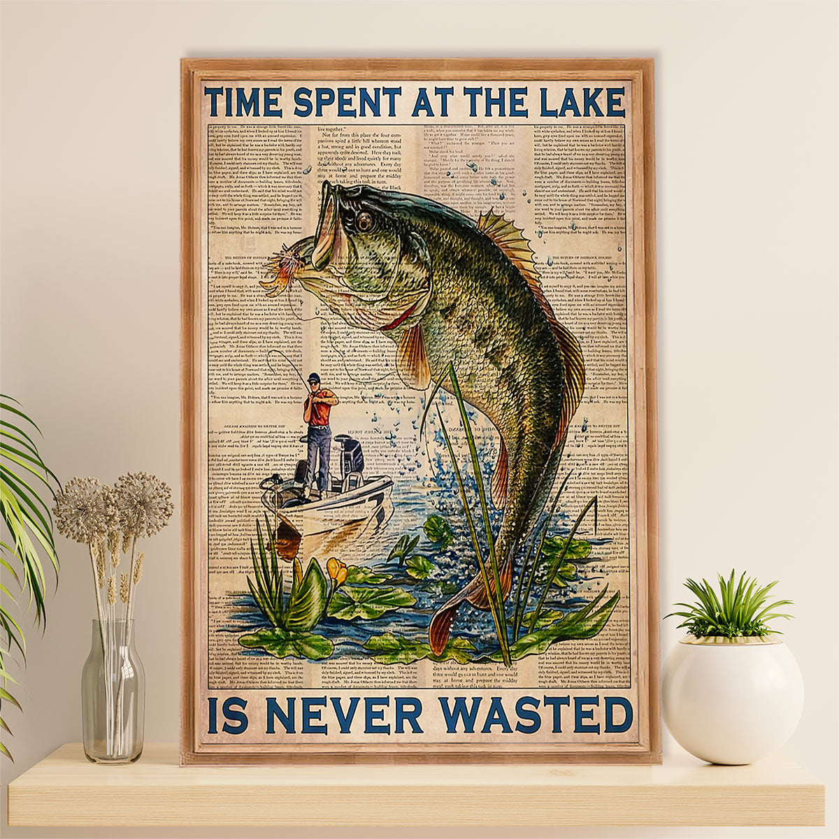 Fishing Poster Room Wall Art Prints | Time Spent At Lake | Vintage Gift for Fisherman