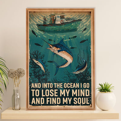 Fishing Poster Room Wall Art Prints | Into the Ocean | Vintage Gift for Fisherman