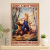 Fishing Poster Room Wall Art Prints | Boy Loves Fishing & Dog | Vintage Gift for Fisherman