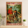 Fishing Poster Room Wall Art Prints | They Lived Happily | Vintage Gift for Fisherman