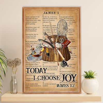 Fishing Poster Room Wall Art Prints | Today I Choose Joy | Vintage Gift for Fisherman