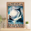 Fishing Poster Room Wall Art Prints | Never Underestimate an Old Man | Vintage Gift for Fisherman