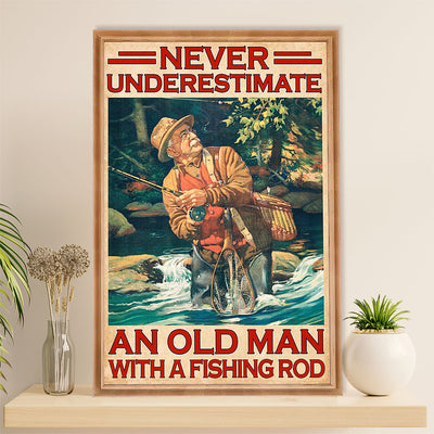 Fishing Poster Room Wall Art Prints | Old Man with Fishing rod | Vintage Gift for Fisherman