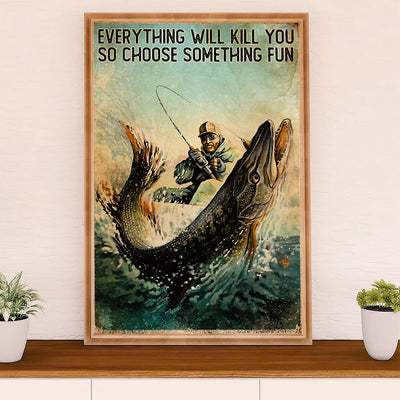 Fishing Poster Room Wall Art Prints | Choose Something Fun | Vintage Gift for Fisherman