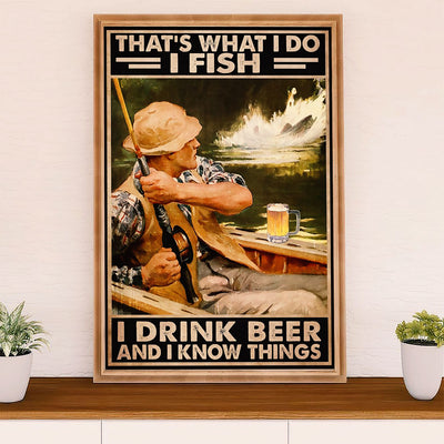 Fishing Poster Room Wall Art Prints | I Fish & Beer | Vintage Gift for Fisherman