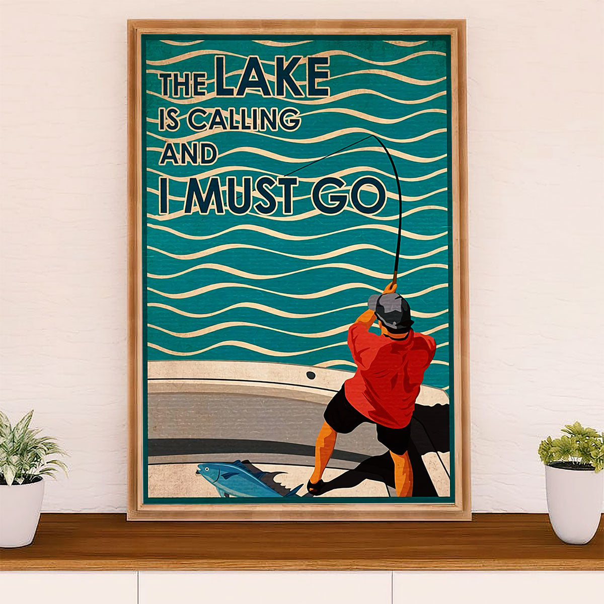 Fishing Poster Room Wall Art Prints | Lake Is Calling | Vintage Gift for Fisherman