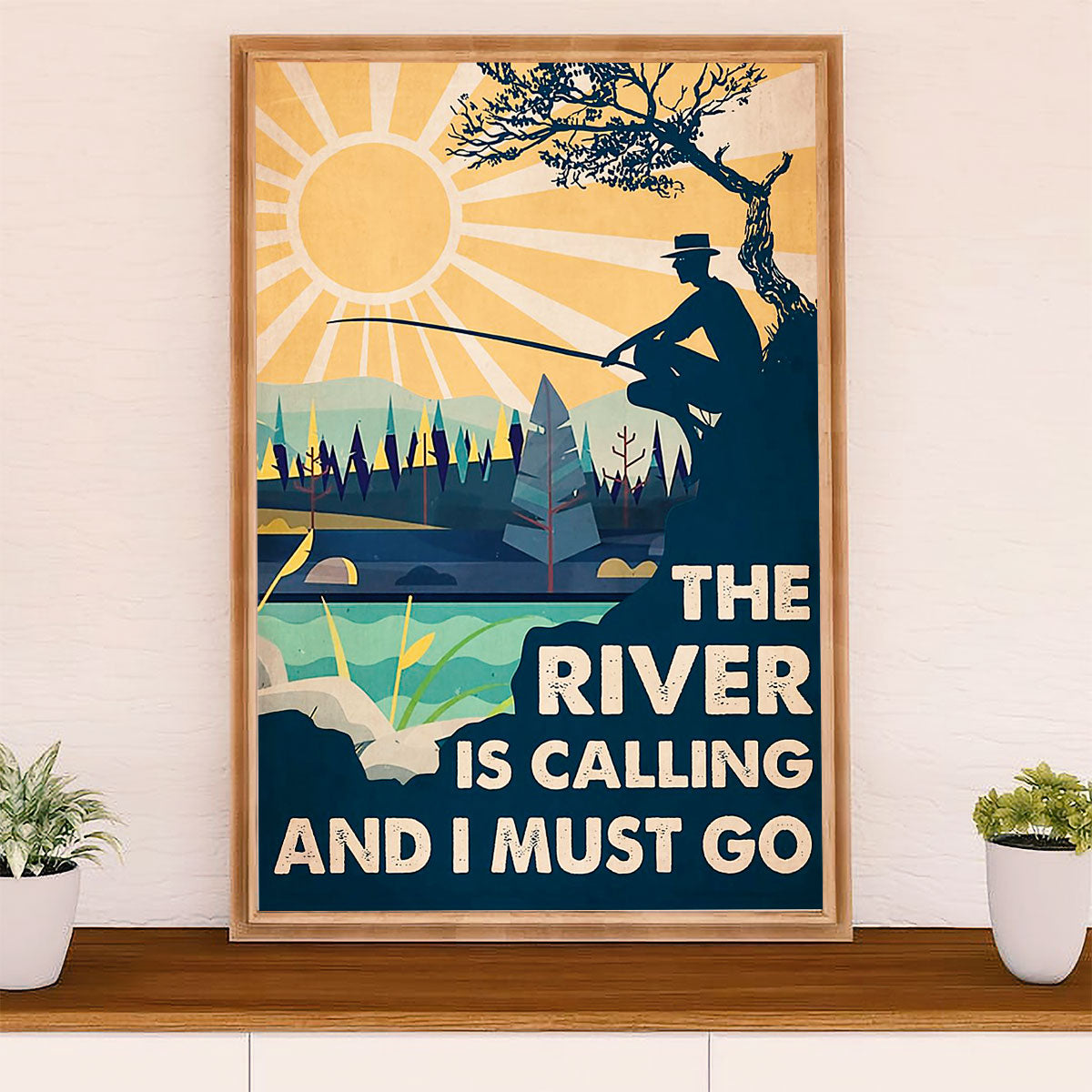 Fishing Poster Room Wall Art Prints | River Is Calling | Vintage Gift for Fisherman