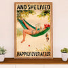 Fishing Poster Room Wall Art Prints | She Lived Happily | Vintage Gift for Fisherman