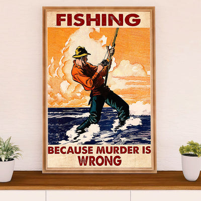 Fishing Poster Room Wall Art Prints | Fishing Because | Vintage Gift for Fisherman