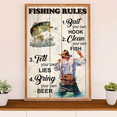 Fishing Poster Room Wall Art Prints | Fishing Rules | Vintage Gift for Fisherman