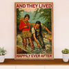 Fishing Poster Room Wall Art Prints | They Lived Happily | Vintage Gift for Fisherman