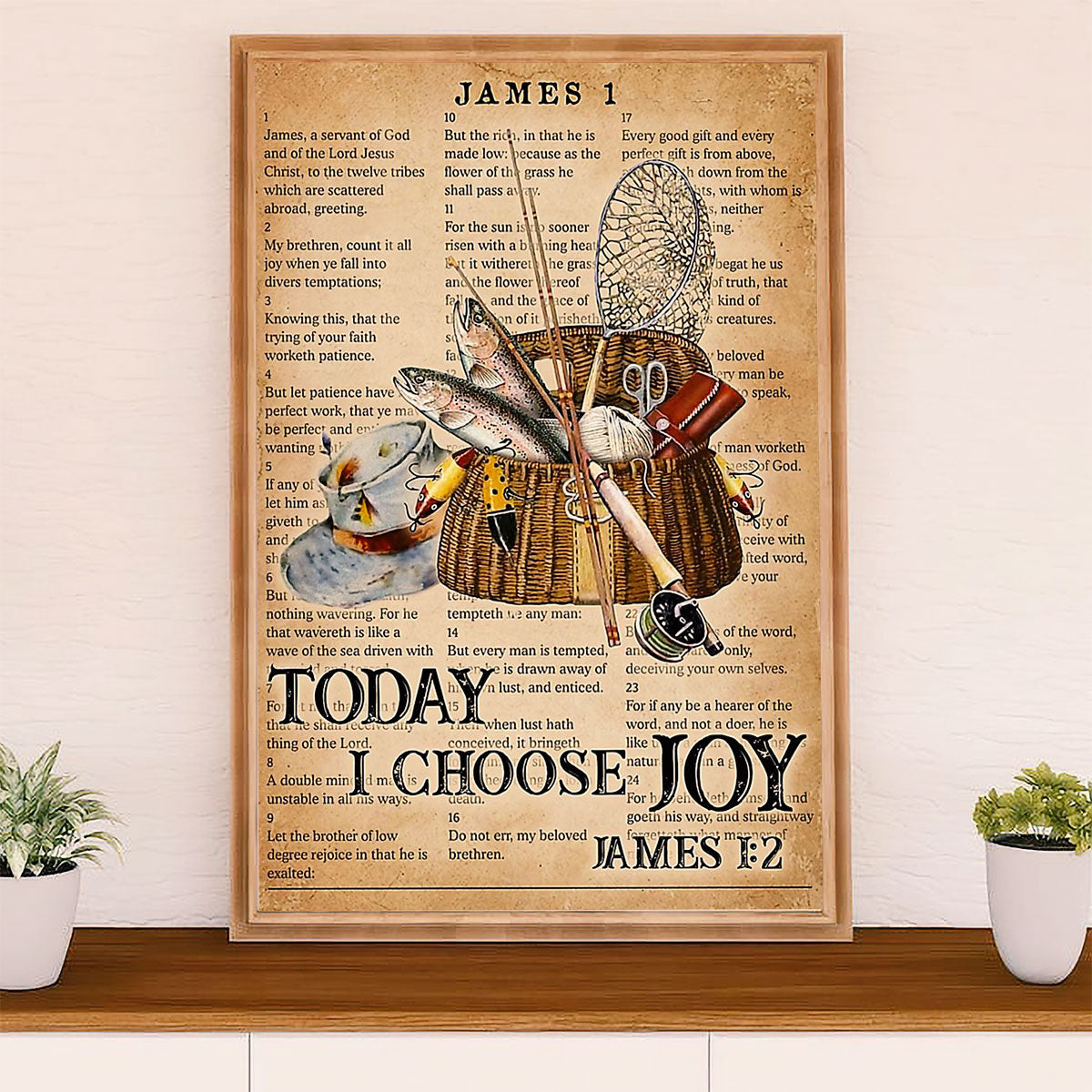 Fishing Poster Room Wall Art Prints | Today I Choose Joy | Vintage Gift for Fisherman