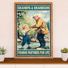 Fishing Poster Room Wall Art Prints | Grandpa & Grandson Fishing | Vintage Gift for Fisherman