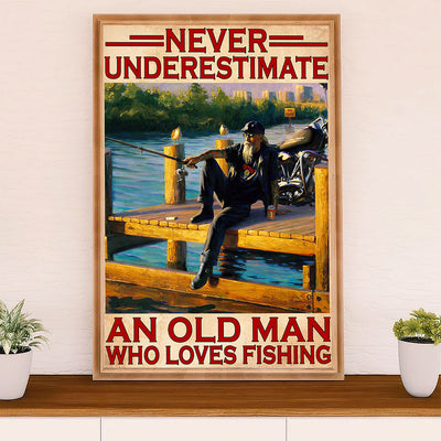 Fishing Poster Room Wall Art Prints | Old Man Loves Fishing | Vintage Gift for Fisherman