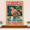 Fishing Poster Room Wall Art Prints | Old Man with Fishing rod | Vintage Gift for Fisherman