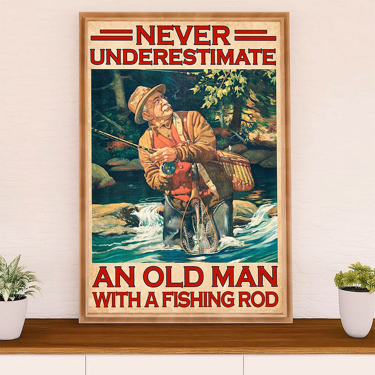 Fishing Poster Room Wall Art Prints, Old Man with Fishing rod