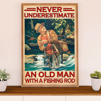 Fishing Poster Room Wall Art Prints | Old Man with Fishing rod | Vintage Gift for Fisherman