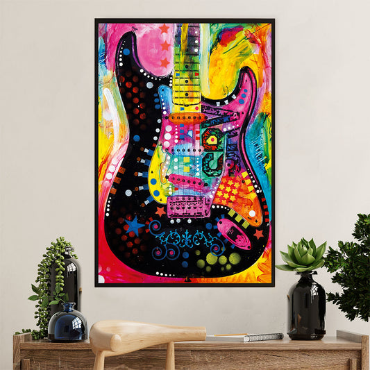 Music Guitar Canvas Wall Art Prints | Colorful Electric Guitar | Home Décor Gift for Guitarist