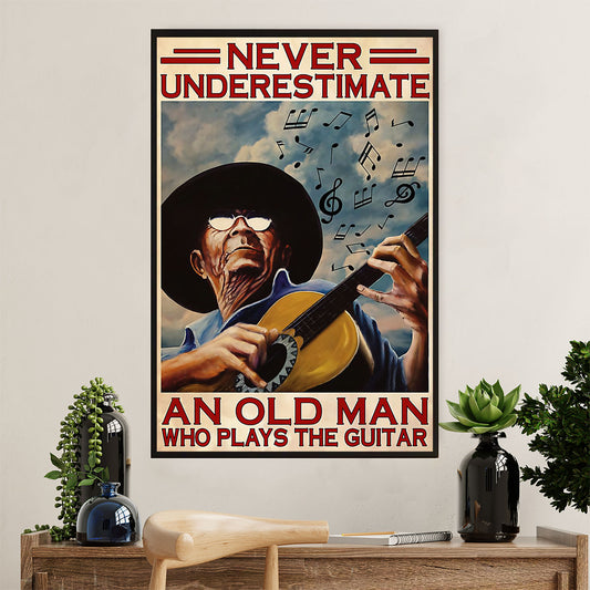 Music Guitar Poster Prints | Old Man Plays Guitar | Wall Art Gift for Guitarist