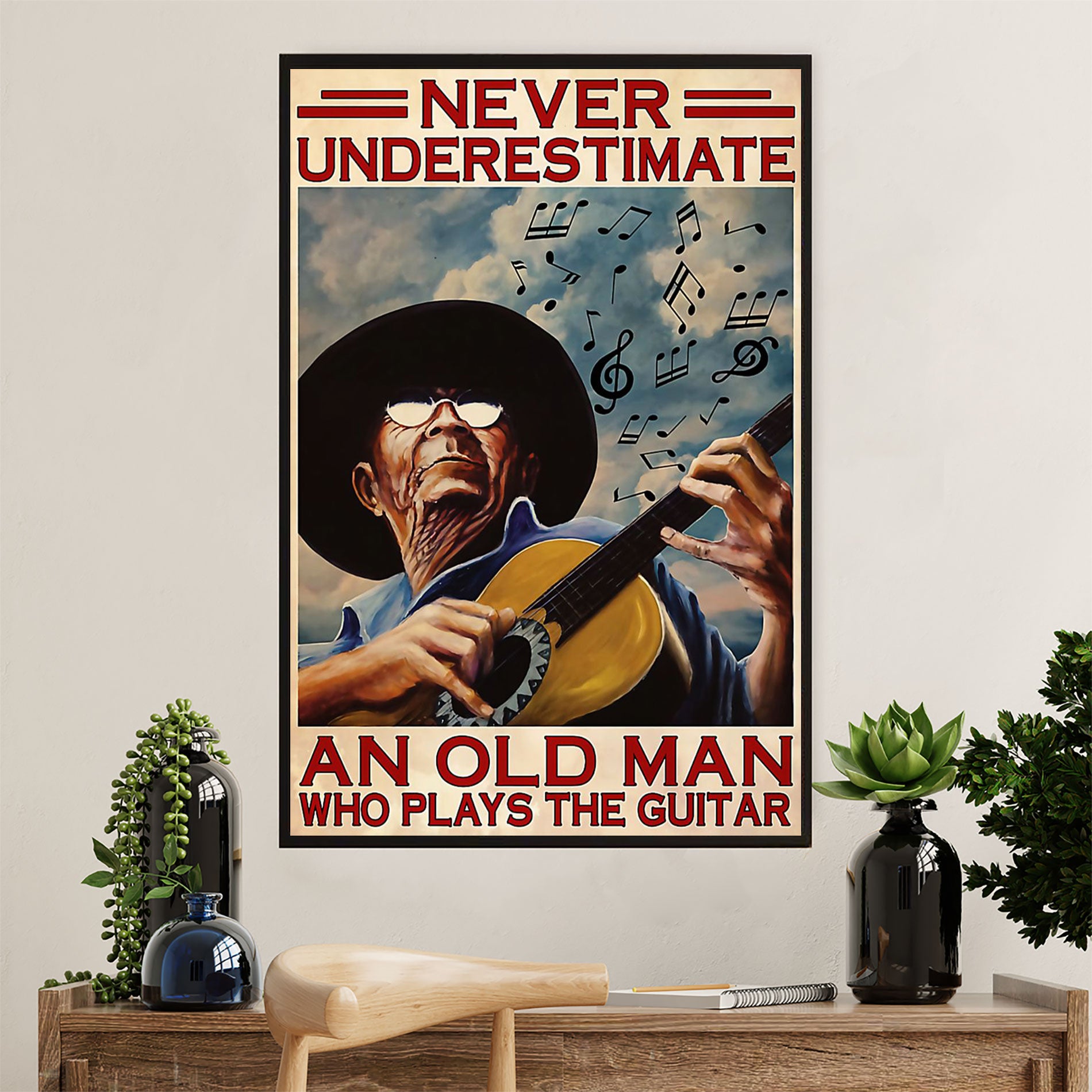 Music Guitar Canvas Wall Art Prints | Old Man Plays Guitar | Home Décor Gift for Guitarist