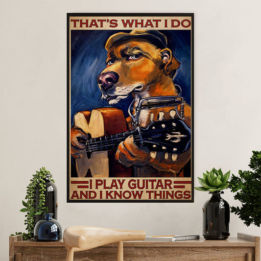 Music Guitar Canvas Wall Art Prints | Dog Plays Guitar | Home Décor Gift for Guitarist