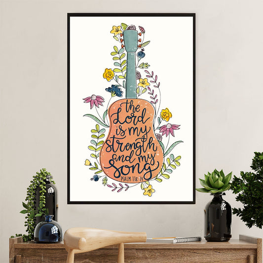 Music Guitar Canvas Wall Art Prints | The Lord Is My Strength | Home Décor Gift for Guitarist