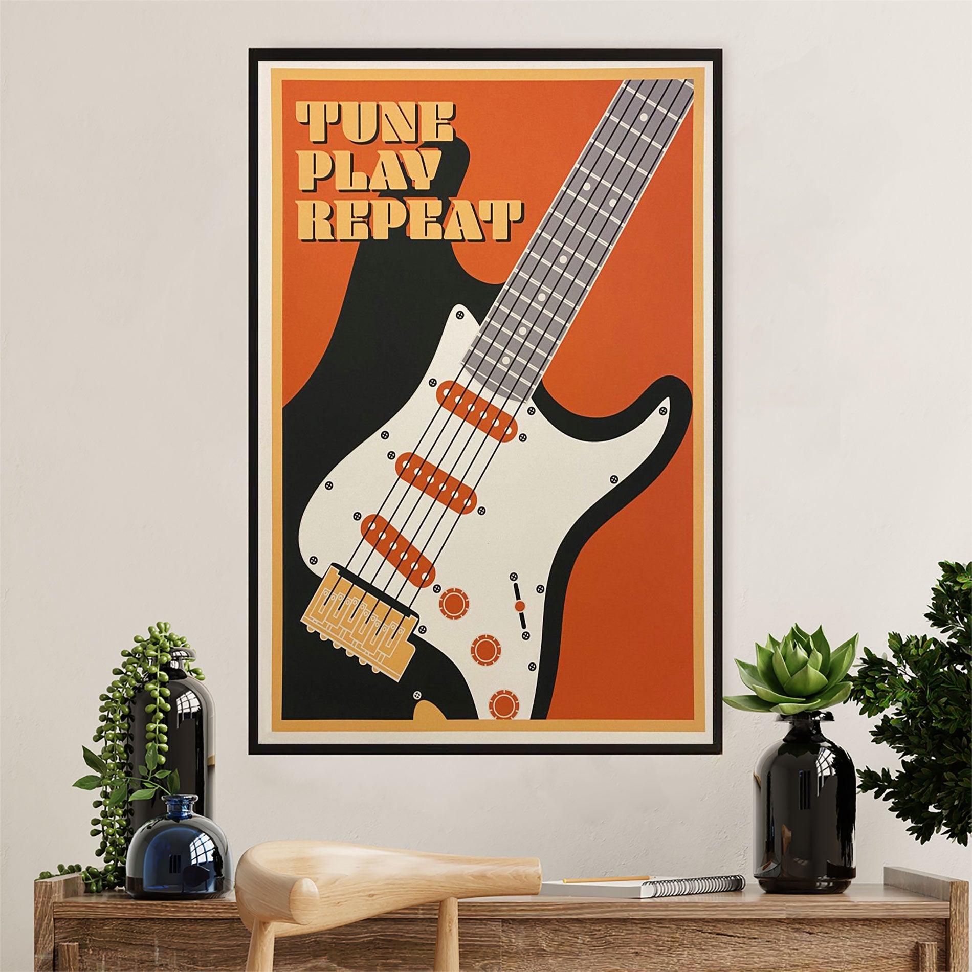 Music Guitar Canvas Wall Art Prints | Tune Play Repeat | Home Décor Gift for Guitarist