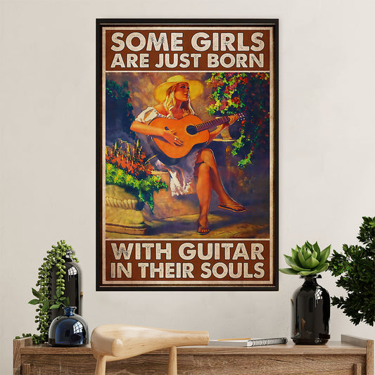 Music Guitar Canvas Wall Art Prints | Girls Born With Guitar | Home Décor Gift for Guitarist
