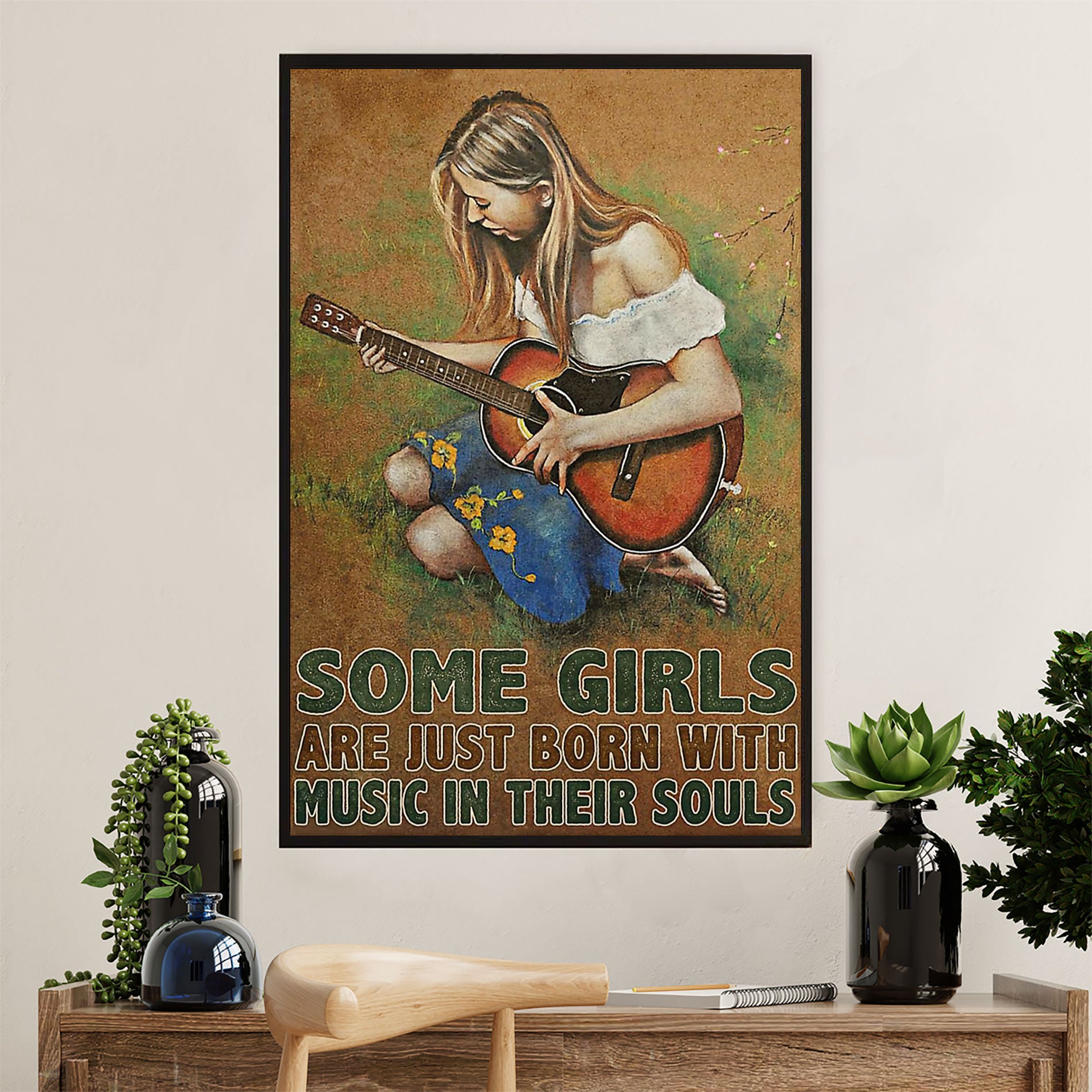 Music Guitar Canvas Wall Art Prints | Girls Born With Guitar | Home Décor Gift for Guitarist