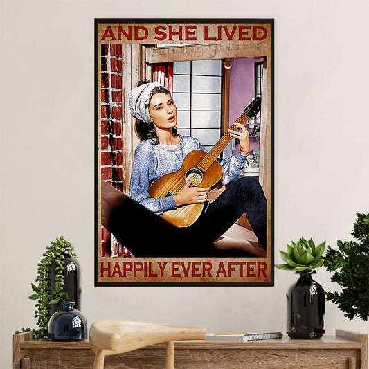 Music Guitar Poster Prints | She Lived Happily | Wall Art Gift for Guitarist