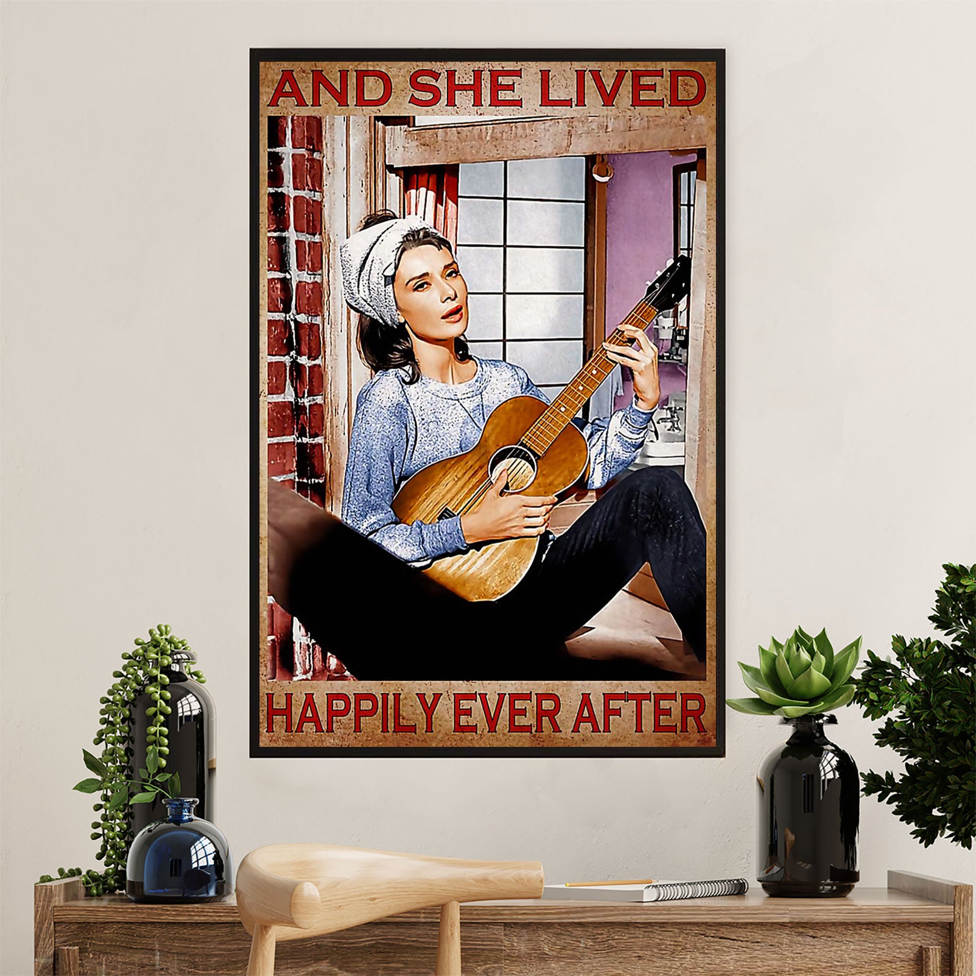 Music Guitar Canvas Wall Art Prints | She Lived Happily | Home Décor Gift for Guitarist