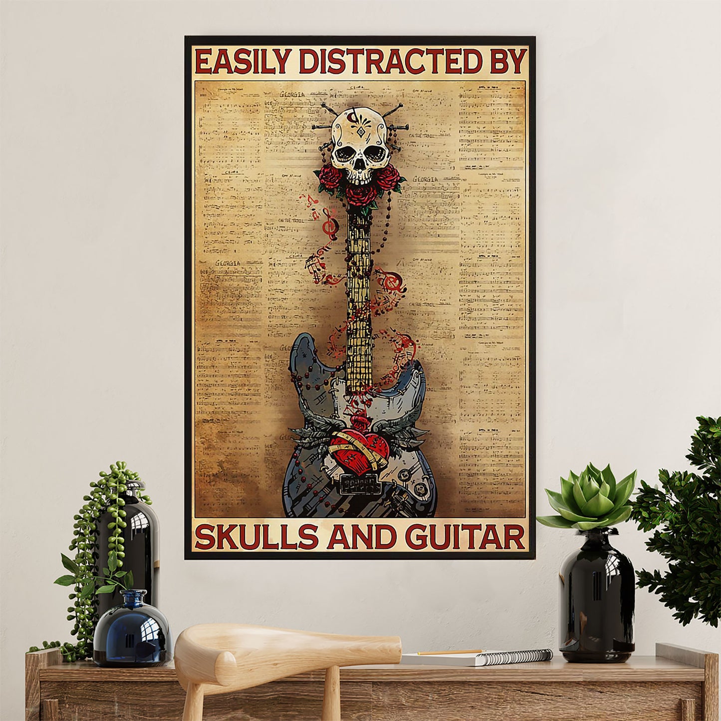 Music Guitar Canvas Wall Art Prints | Distracted by Skulls & Guitar | Home Décor Gift for Guitarist