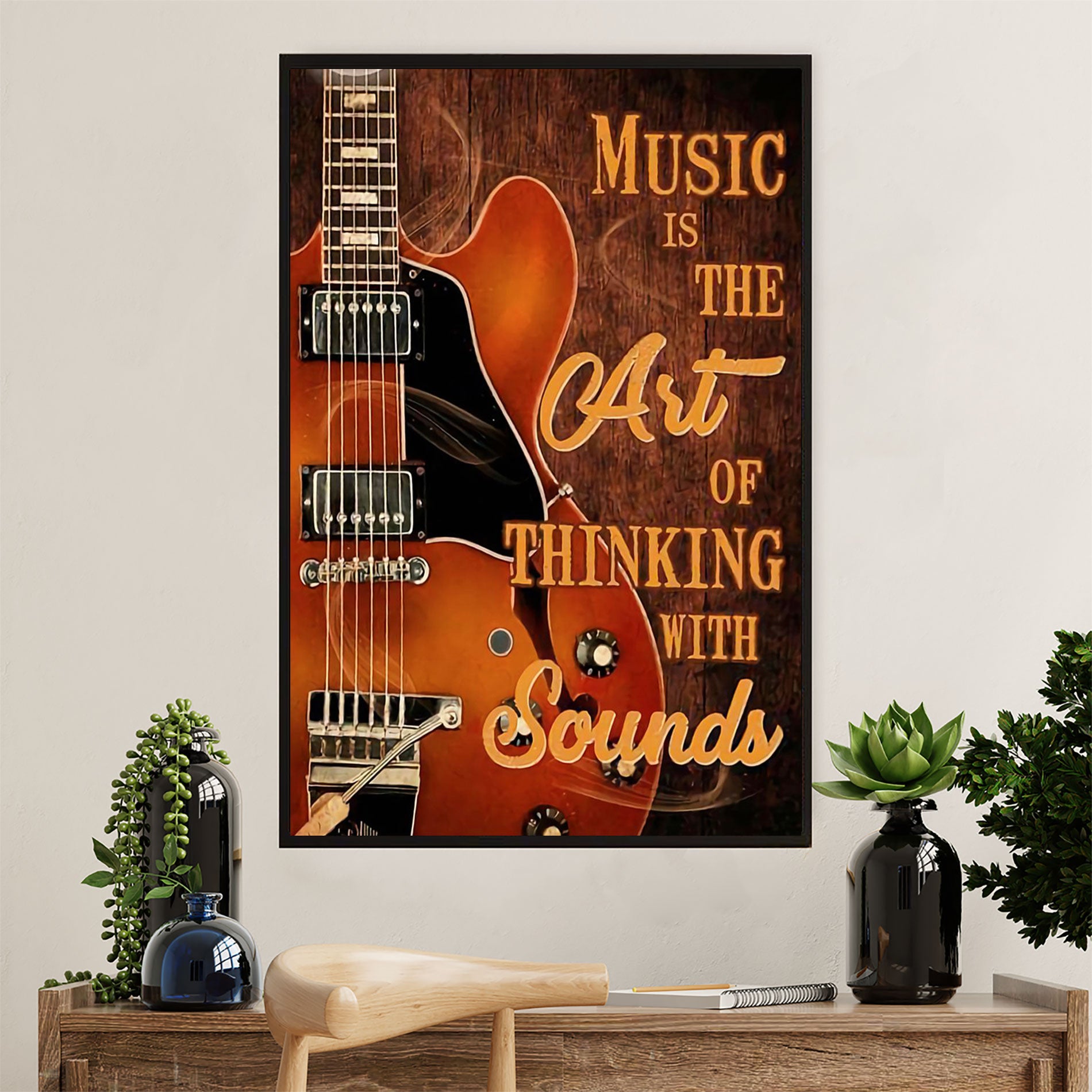Music Guitar Canvas Wall Art Prints | Music Is The Art Of Thinking | Home Décor Gift for Guitarist