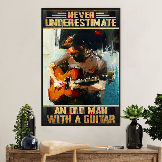 Music Guitar Canvas Wall Art Prints | Old Man With A Guitar | Home Décor Gift for Guitarist