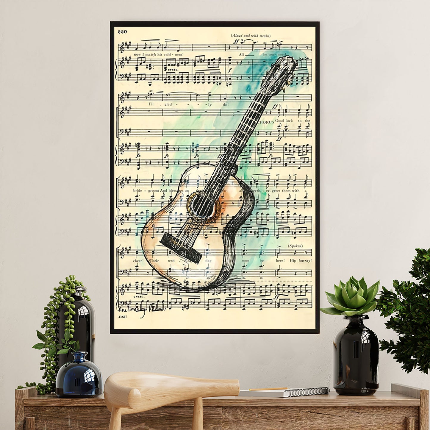 Music Guitar Canvas Wall Art Prints | Guitar Song Lyric | Home Décor Gift for Guitarist