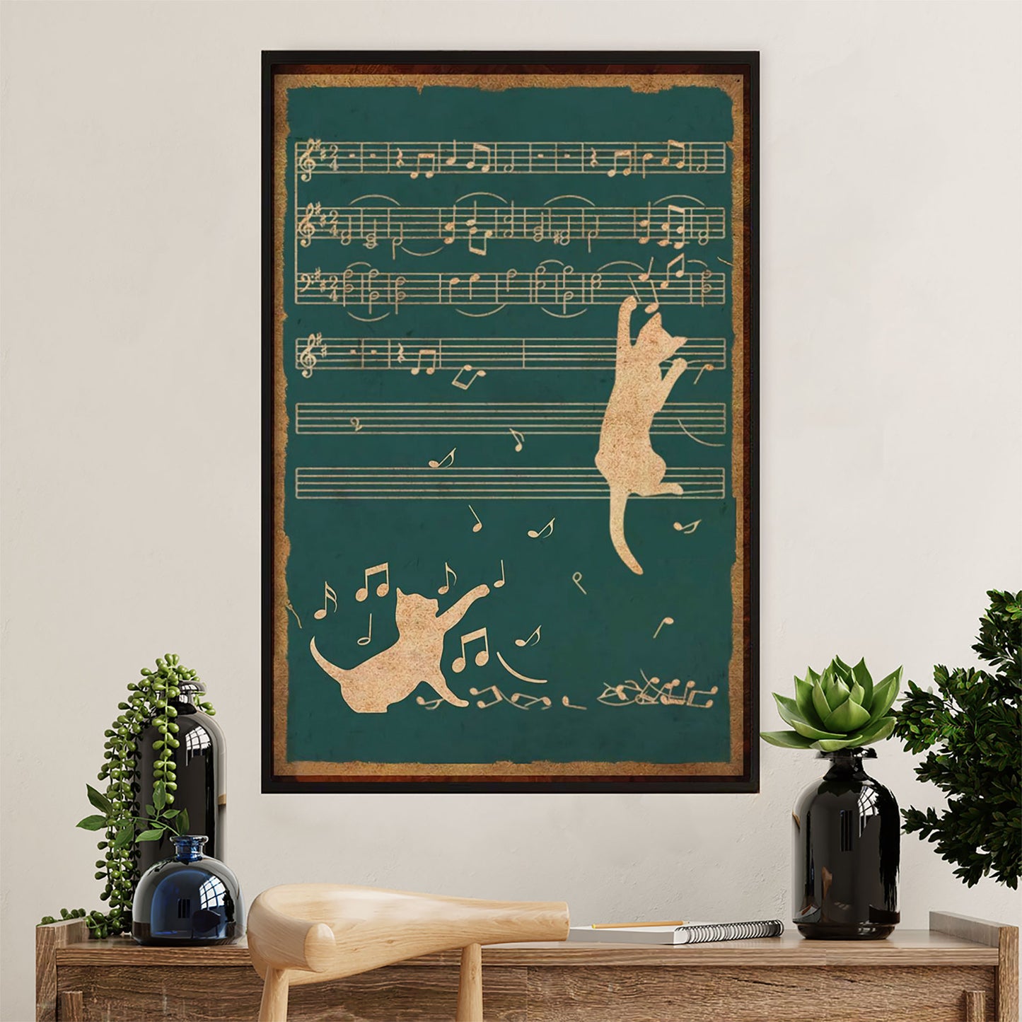 Music Guitar Canvas Wall Art Prints | Cat Guitar Song Lyric | Home Décor Gift for Guitarist