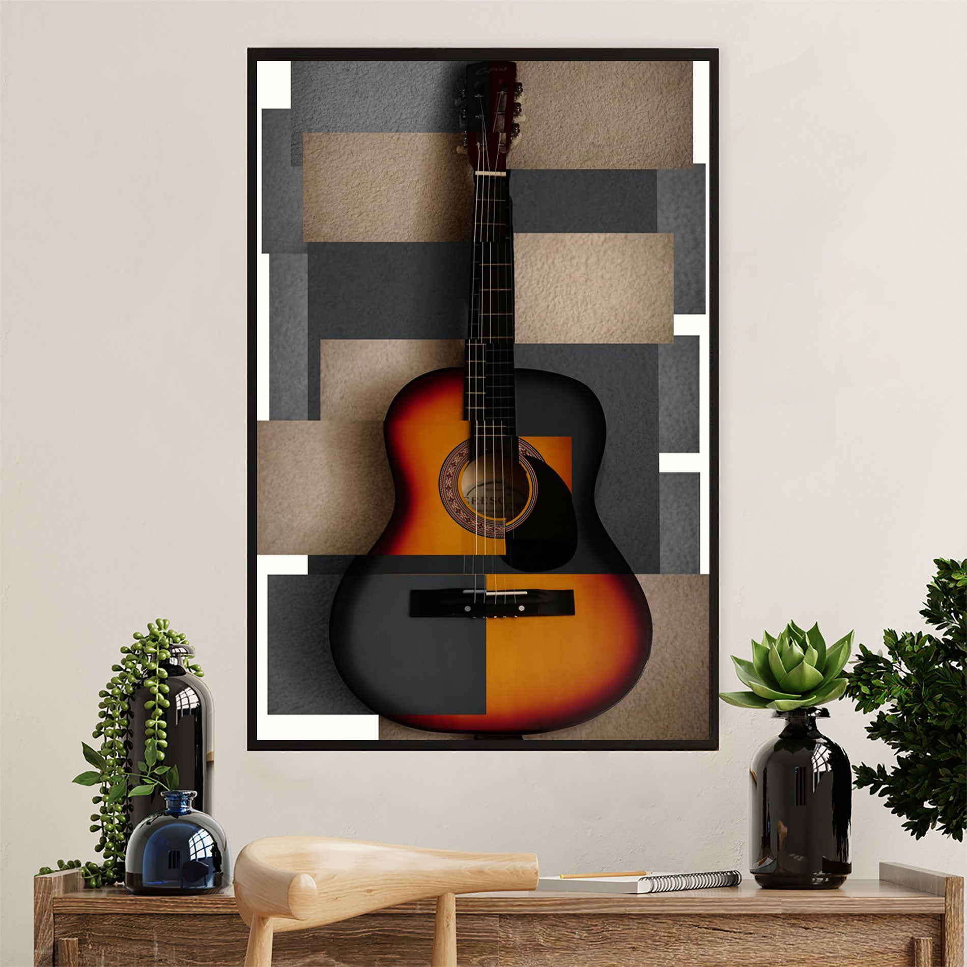 Music Guitar Canvas Wall Art Prints | Classic Guitar Potrait | Home Décor Gift for Guitarist