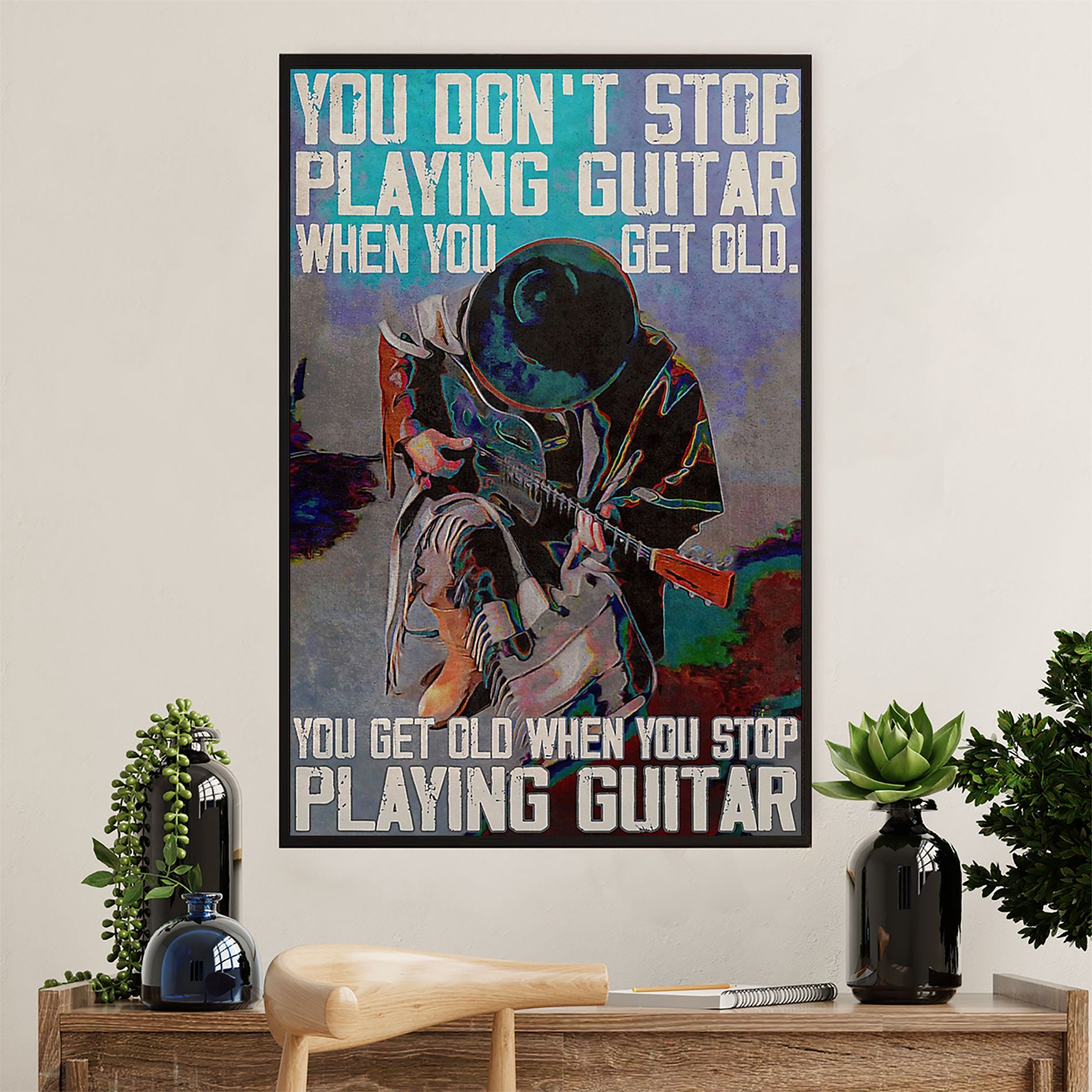 Music Guitar Canvas Wall Art Prints | Get Old When Stop Playing | Home Décor Gift for Guitarist